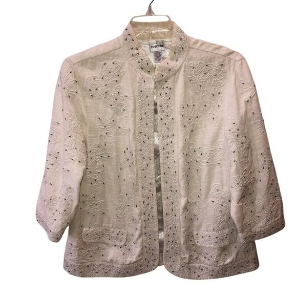 Chicos Womens Size 3 XL Ivory White Embroidered Beaded 3/4 Sleeve Blazer Jacket - Picture 1 of 10